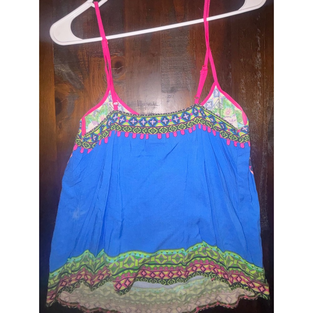Flying Tomato Blue Floral Boho Cami Adjustable Straps Rayon Tank Top Small - Picture 4 of 6
